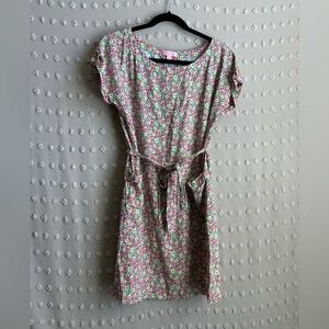 Lilly Pulitzer Floral Belted Short Sleeve‎ Tunic Dress Sz S Pink Green